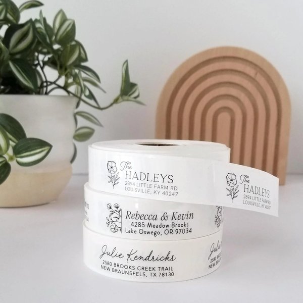 Personalized Wedding Return Address Labels on Rolls, Modern & Simple White or Clear Address Stickers for Invitations & Envelopes