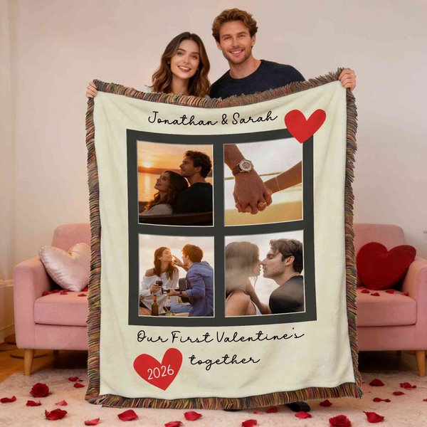 Plaid personnalisé avec photos de couple, texte et année, décoration d'intérieur, cadeau d'anniversaire de Saint-Valentin pour un couple