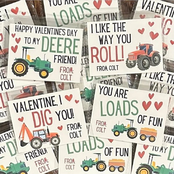 Customized Tractor Valentine's Day Cards with Treat Baggies, Personalized Farm-Themed Classroom Favors for Kids