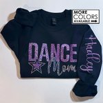 Personalized Name Dance Mom Sweatshirt with Bling Faux Rhinestones, Game Day Sports Crewneck, Birthday/Christmas Gift for Sports Lovers/Mom/Her