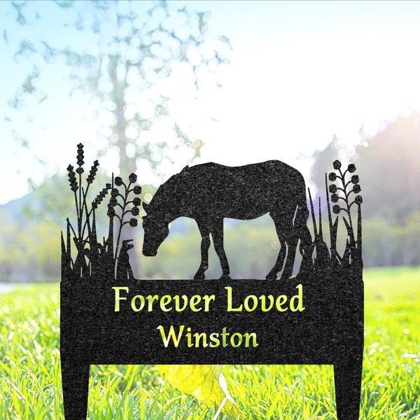 Personalized Engraved Horse Name Memorial Grave Marker, Metal Pet Plaque Burial Stake, Horse Keepsake, Garden Sign, Pet Loss Gift for Horse Lovers
