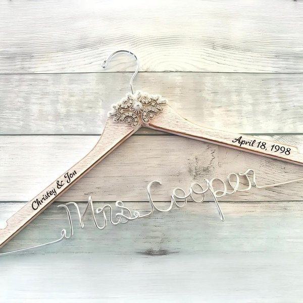 Vintage Rustic Wedding Dress Hangers, Personalized Bridal Hanger, Bling Bride Hanger, Bling Wedding Hanger, Bridal Gift, Bridal Shower
