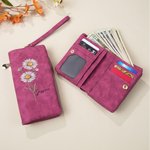 Custom Name Watercolor Birth Flower Tri-Fold Wristlet Wallet, Leather Card Holder with Wrist Strap, Birthday/Anniversary/Christmas Gift for Women