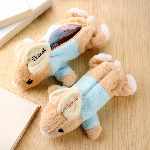Personalized Bunny Rabbit Plush Pencil Bag with Embroidered Name School Stationery Christmas Back to School Easter Gift for Kids