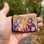 Diptych Icon of Jesus Christ & the Mother of God, 2x1.6 Inch Handcrafted Religious Medallion, Easter/Christmas Gift for Godfathers/Priests/Mother