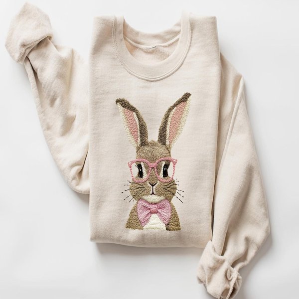 Easter Embroidered Bunny Coquette Unisex Shirt, Multicolor T-Shirt/Sweatshirt/Hoodie/Baby Suit, Easter/Baby Shower Gift for Family/Kids/Women