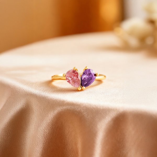 Personalized Heart Double Birthstones Ring Dainty Jewelry Birthday Valentine's Day Anniversary Mother's Day Gift for Women