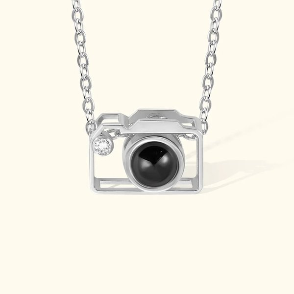 Personalized Camera Photo Sterling Silver Projection Necklace with Zircon Birthday Anniversary Gift for Women