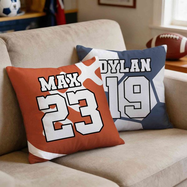 Personalized Sports Ball Design Soft Throw Pillow Cover with Name and Number, Home Decor, Birthday/Housewarming Gift for Sport Lovers/Players