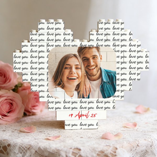 Personalized Love Heart ABS Stand Building Brick Puzzles with Text Room Decor Anniversary Valentine's Day Gift for Couple
