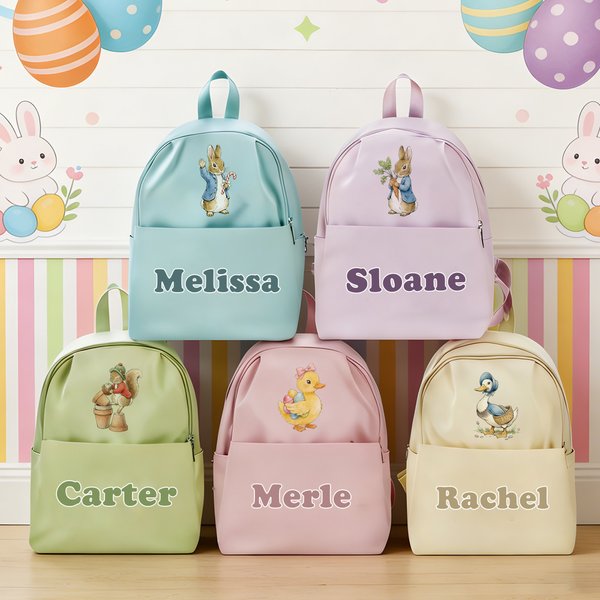 Custom Name Easter Peter Rabbit Farm Animal Design Children's Backpack, Large Capacity Schoolbag, Birthday/Back to School/Easter Gift for Boys/Girls
