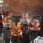 Personalized Rose Alphabet 10 oz Whiskey Glass with Name Valentine's Day Gifts for Couple Whiskey Lover