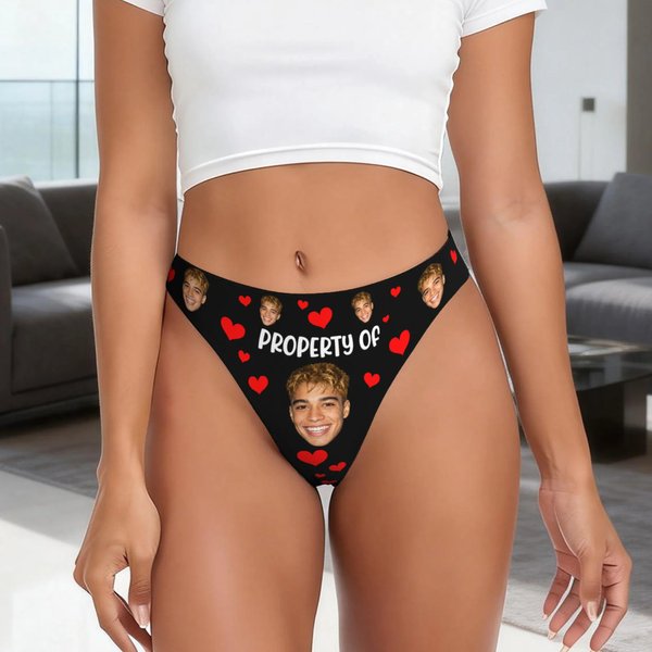 Personalized Multicolor Funny Face Photos Thong Brief Honeymoon Travel Valentine's Day Gift for Wife Girlfriend
