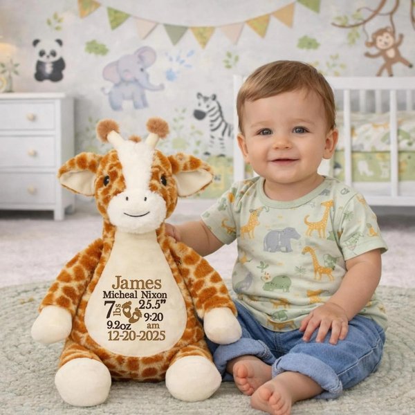 Personalized Newborn Giraffe Stuffed Animal with Birth Info, Custom Baby Gift with Name/Date/Weight, Keepsake Plush for Infants & New Parents