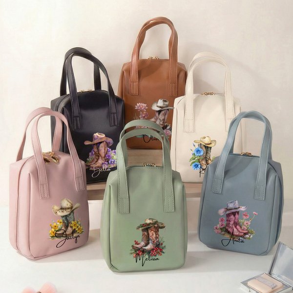 Sac de maquillage en cuir PU avec nom, cadeau d'anniversaire de naissance de cowboy personnalisé pour les femmes