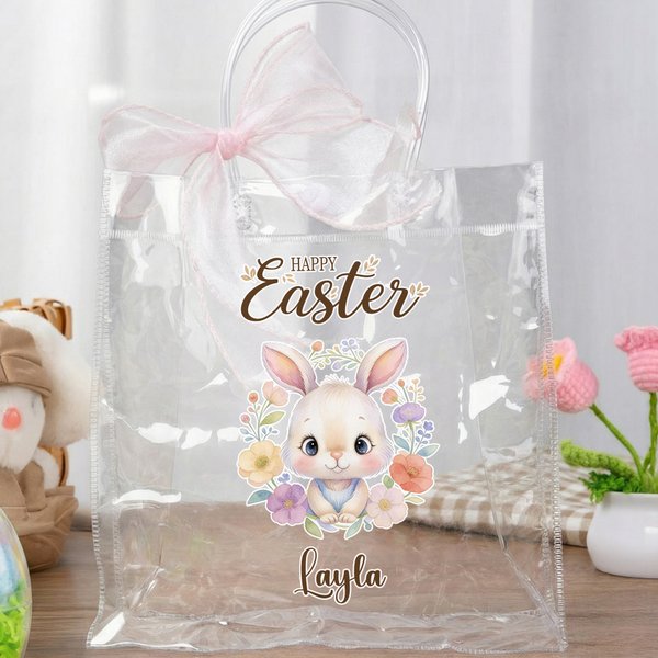 Personalized Cute Animal Floral Design Gift Bags with Pink Bow Ribbon and Name, Festival Party Favors, Birthday/Easter Gift for Kids/Family/Friends