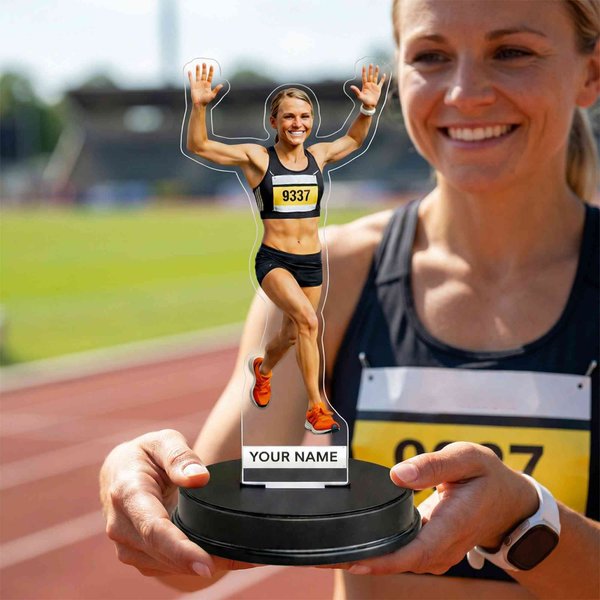 Personalized Running Photo Acrylic Standee, Custom Runner Figurine with Name, Clear Acrylic Desk Decor Gift for Runners/Athletes/Fitness Lovers