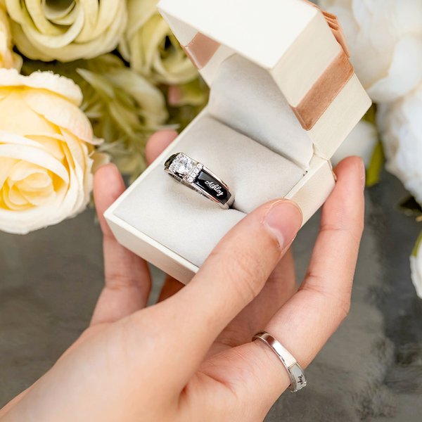 Personalized Couples Ring Set with Custom Engraving, Sterling Silver 925 Matching Promise Rings for Couples, Anniversary/Wedding Gift for Him & Her