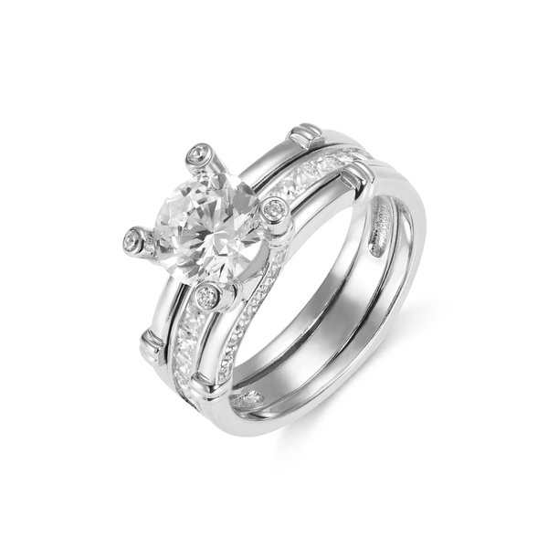 Personalized Detachable Couples Ring Set with Birthstone, Sterling Silver 925 Interlocking Promise Rings, Custom Anniversary/Wedding Gift for Couples