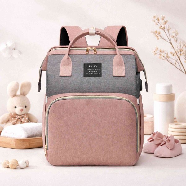 Personalized Large Capacity Diaper Backpack with Foldable Bed & Insulated Pockets, Waterproof Travel Backpack Gift for Mom & Dad