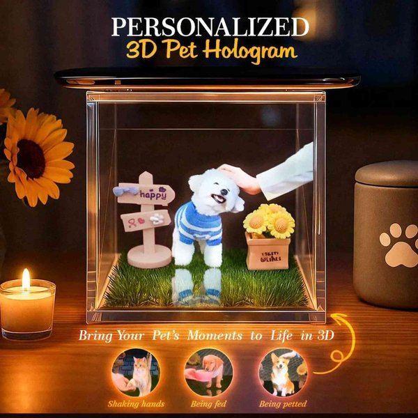 Personalized Holographic Digital Pet House with LED Light, Interactive Tech Pet Bed Gift for Cat/Dog Lovers