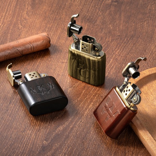 Coffret à briquets en bois de santal avec logo gravé, avec initiale du nom et boîte Cadeau d'anniversaire pour hommes et hommes d'honneur