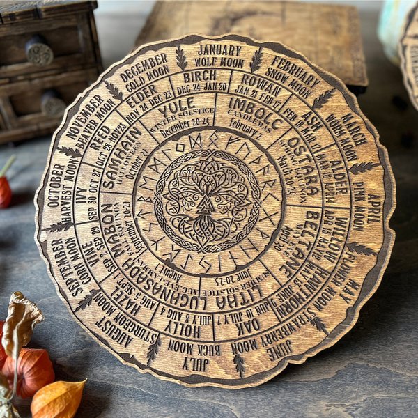 Engraved Celtic Tree of Life Calendar, Wheel Of The Year Wood Sign, Tree of Life, Pagan Calendar, Witchcraft, Witch Planner, Witch Altar, Witch Decor