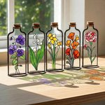 Personalized Stained Glass Birth Flower Vase with Custom Name & Flower, Floral Glass Vase Gift for Mother/Grandma/Sister