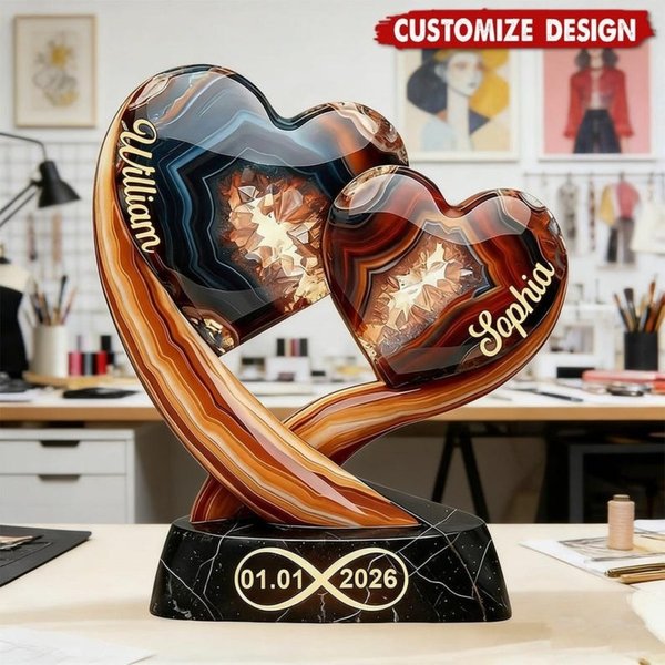 Personalized Two Hearts One Love Couple Flat Plaque, Custom Name Couple Plaque, Wedding Anniversary Gift, Valentine Day Gift For Couple