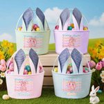 Personalized Happy Easter Y2K Bunny Basket with Custom Name, Trendy Retro Party Favor & Decorative Basket Gift for Kids