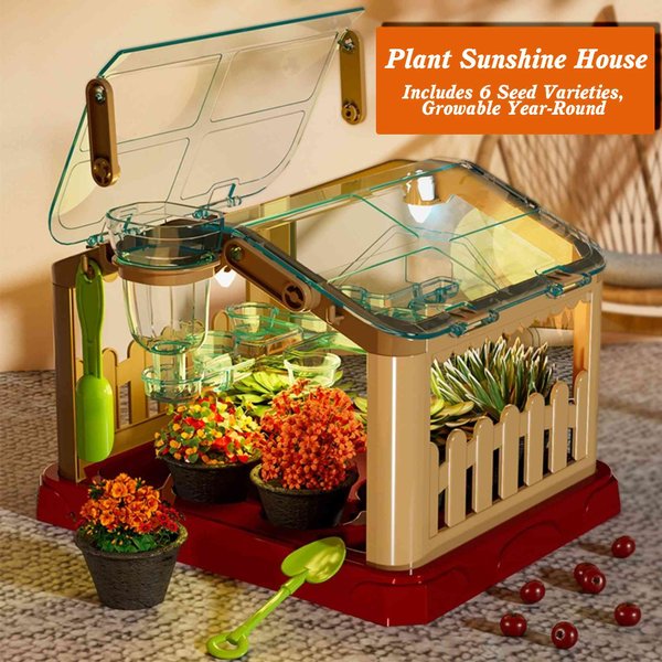 Kids Indoor Greenhouse Growing Kit, STEM Educational Plant Science Toy, Year-Round Gardening Gift for Boys/Girls