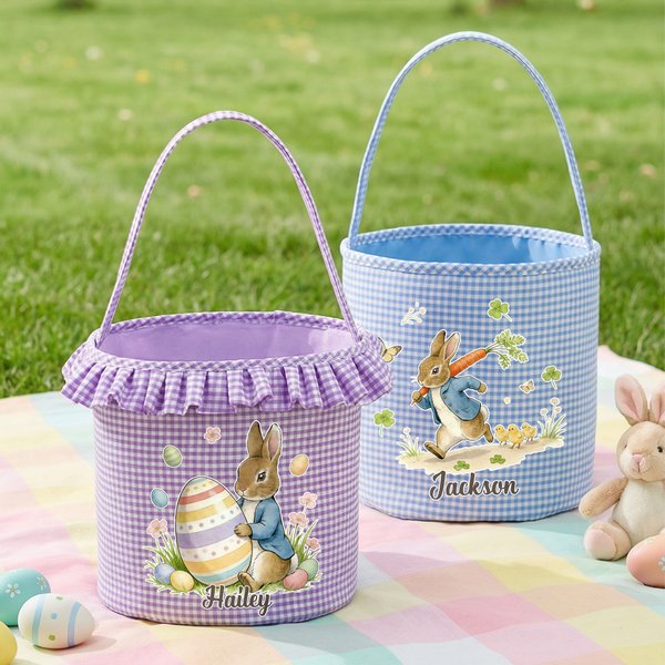 Personalized Cute Bunny Easter Basket with Name Easter Egg Hunt Easter Gift for Boys Girls