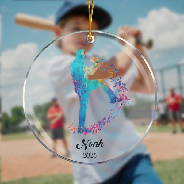 Personalized Baseball Player Silhouette Transparent Acrylic Christmas Ornament with Name Tree Hanging Christmas Gift for Baseball Players Lovers