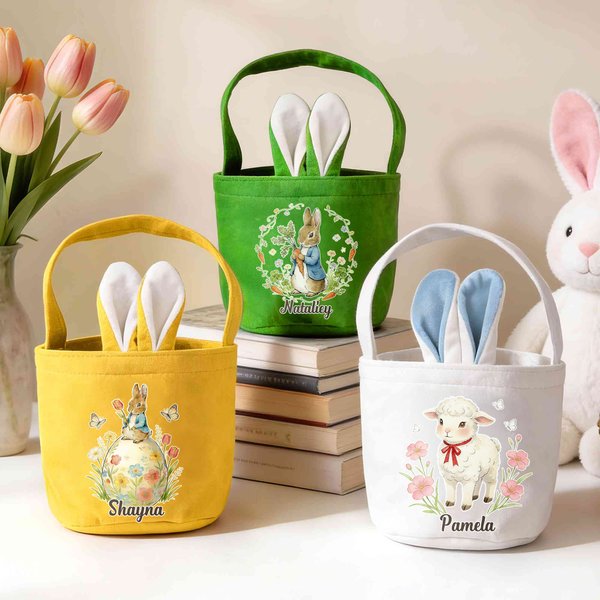 Personalized Easter Rabbit Basket with Custom Name, Easter Egg Basket Gift for Kids