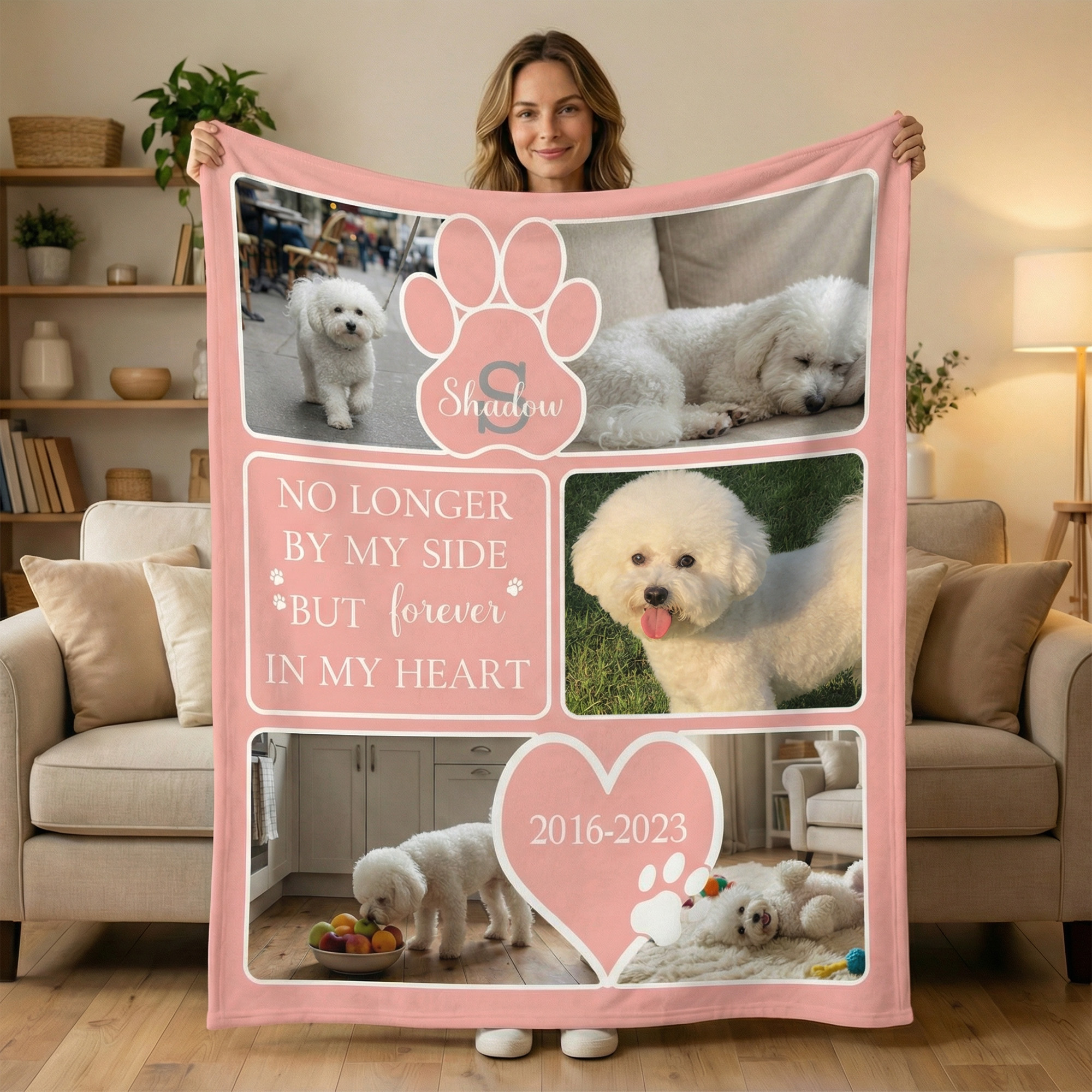 Personalized Heart Paw Print Pet Photo Warm Throw Blanket with Name and ...