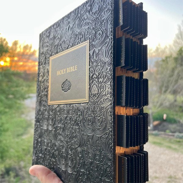 Black & Gold Journaling KJV Bible with Tabs, Vintage Beautiful Embossed Cover, Wide Margin Note-Taking Bible