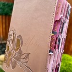NLT Compact Giant Print Bible, Edition LeatherLike, Rose Metallic Peony, Red Letter with Floral Tabs