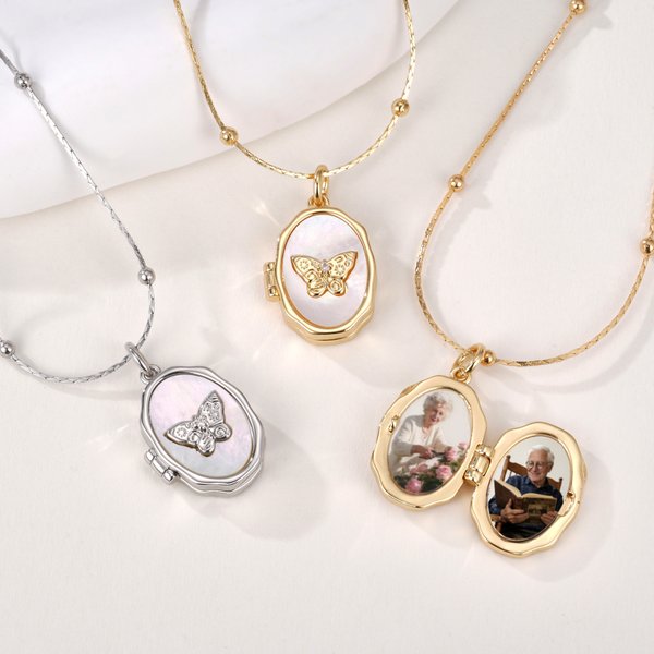 Personalized Butterfly Locket 1-2 Photos Necklace Dainty Jewelry Birthday Anniversary Memorial Gift for Women