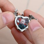 Personalized Dainty Angel Wings Heart Photo Urn Necklace for Ashes with Engraved Text Cremation Jewelry Memorial Gift for Women