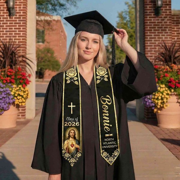 Personalized Christian Graduation Stole 2026 with Student Name & School Name, Jesus Pattern Sash for Senior, Graduation Day Gift for Graduate