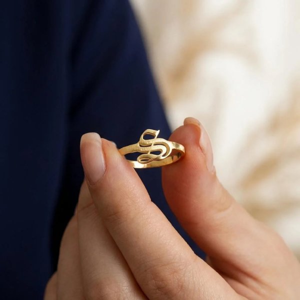 Custom Vintage Gothic Ring, Gold Initial Ring, Silver Letter Ring, Stackable Letter Rings, Keepsake Letter Ring, Gift Ring for Lover, Gift Ring