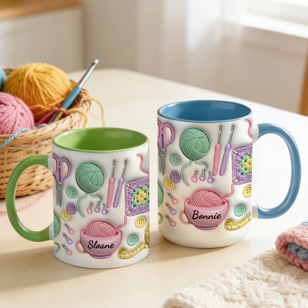Personalized Knitting Mug with Name, Custom Coffee Cup & Coaster Set for Knitting Lovers, Mother's Day/Birthday Gift for Grandma