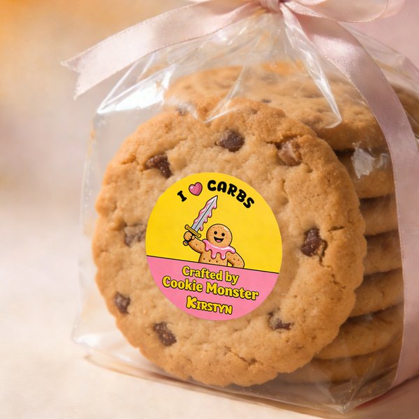 Custom Cookie Bread Monster Waterproof Stickers Labels with Name, Homemade Bread Cookie Packaging, Baking Gift Tags for Baking Lover