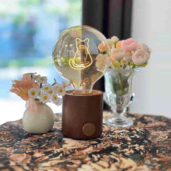 Custom Vintage Bedside Night Light with Name/Pattern, Wooden Edison Bulb Lamp, Romantic Home Decor, Birthday/Mother’s Day Gift for Friends/Family