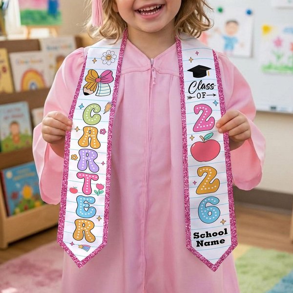 Custom Kid Graduation Stole with Name Year, Class of 2026 Kindergarten Graduation Sash, Preschool Graduation Stole, Grad Gift for Kids
