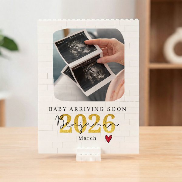Personalized Baby Ultrasound Photo ABS Brick Puzzle with Name Year and Stand Birthday Anniversary Mother's Day Father's Day Gift for New Mom Dad