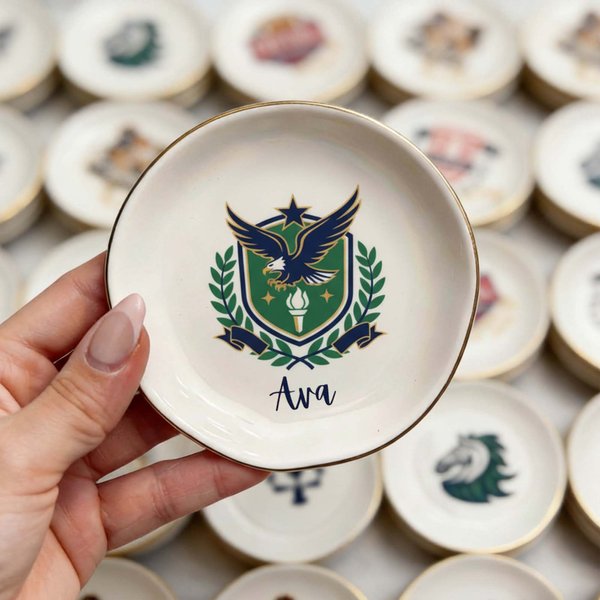 Plat à bijoux universitaire personnalisé avec logo et nom, classe 2026, plat à bijoux en céramique, cadeau pour diplômés/amis/filles