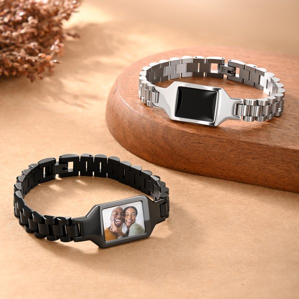 Bracelet photo thermoréactif personnalisé avec texte gravé Cadeau d'anniversaire et de fête des pères pour le père et le frère