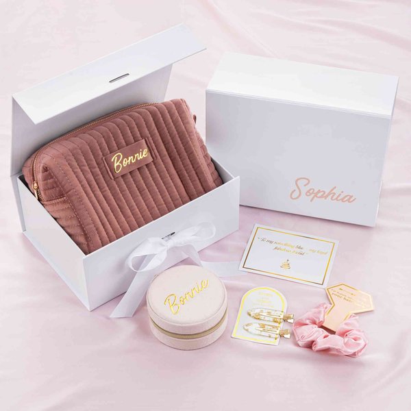 Personalized Bridesmaid Makeup Bag and Jewelry Box Gift Set with Name, Bachelorette Party Favors, Wedding/Birthday Gift for Bridesmaids/Friends/Her