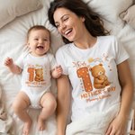 Personalized 1st Mother's Day Animal Mom Baby 100% Cotton T-shirt Baby Bodysuit Matching Outfit with Names and Year Mother's Day Gift for Baby Mom
